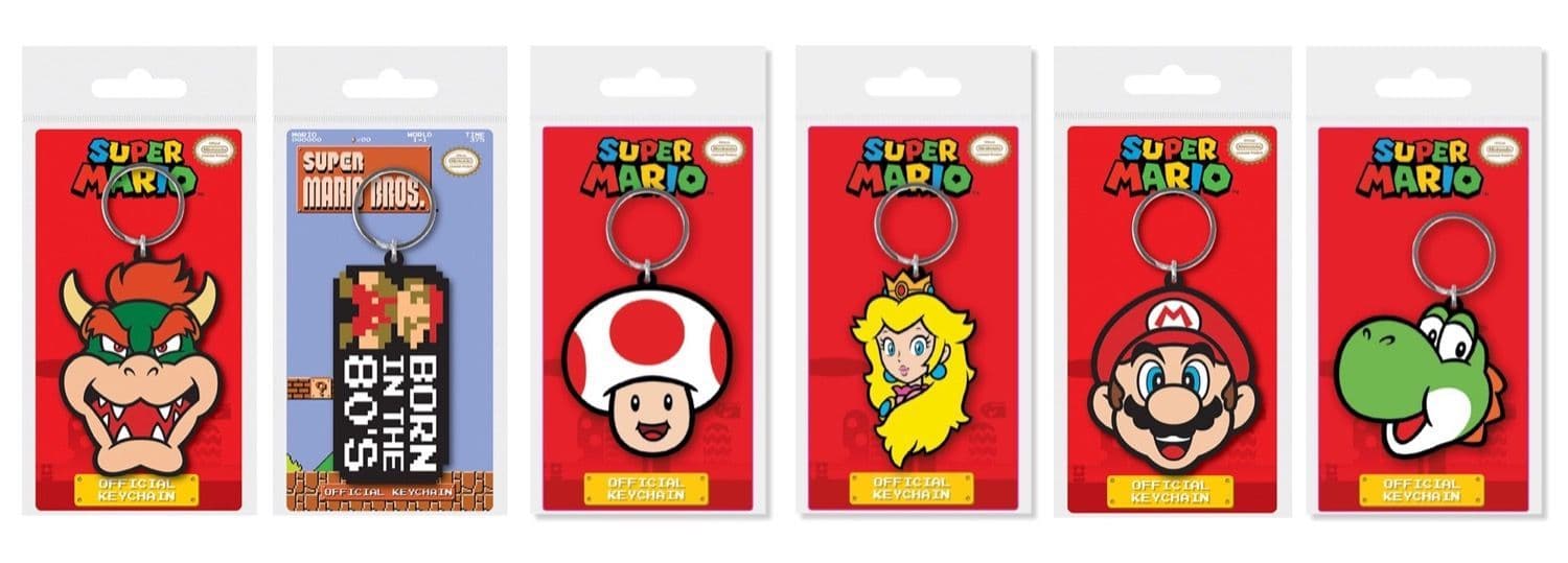 Super Mario 2D Keychains 6 Assorted Wholesale UK 10646