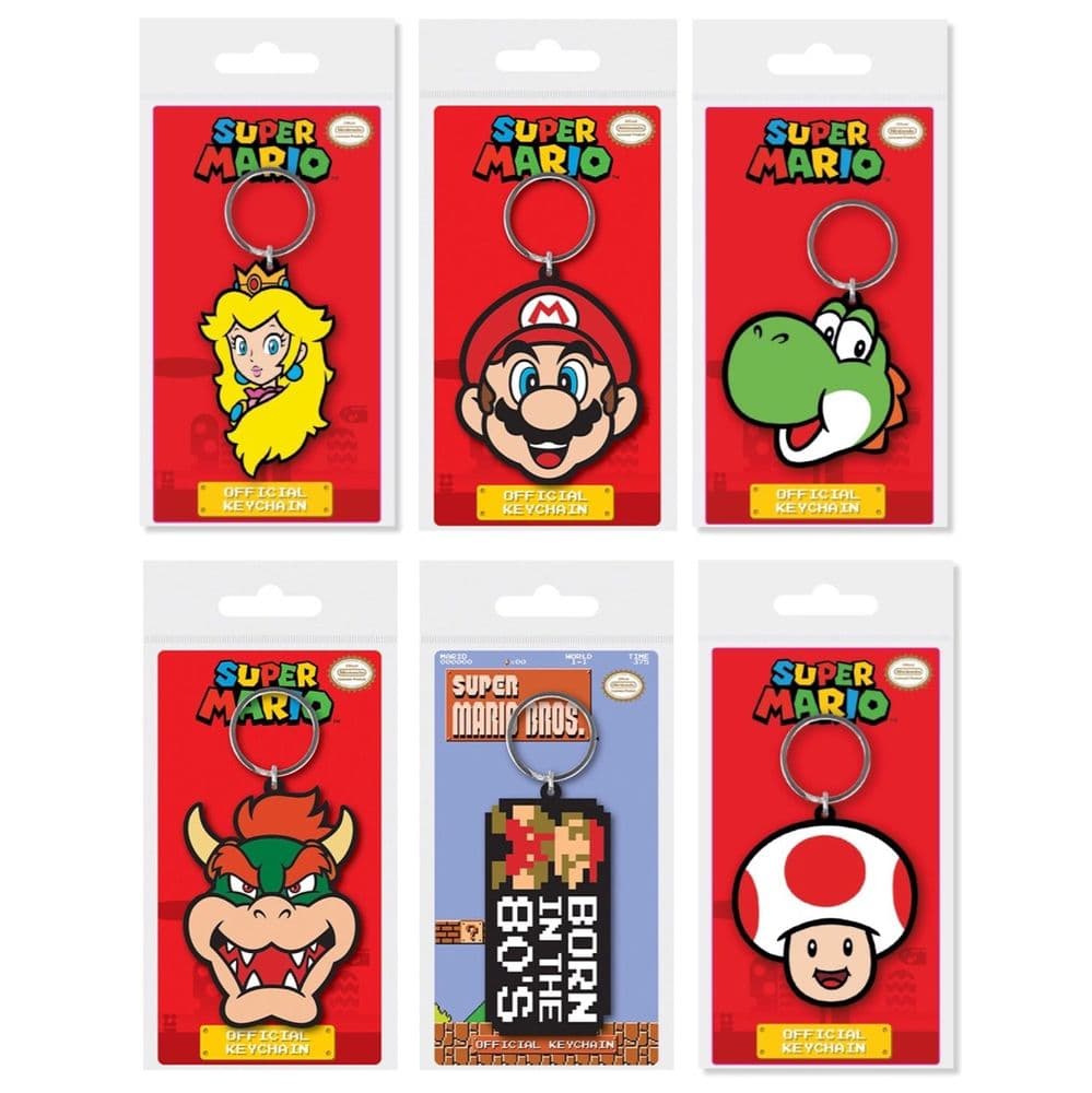 Super Mario 2D Keychains 6 Assorted Wholesale UK 10646