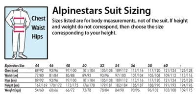 ALPINE STARS SUIT SIZE CHART