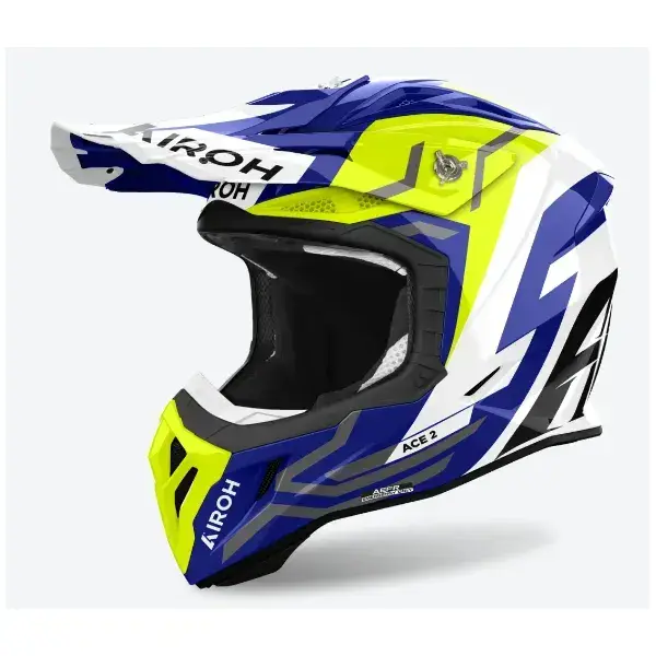 Airoh Aviator 3 Spin Yellow/blue Gloss - Caschi Cross Moto | Nencini Sport