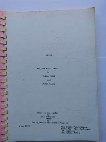 ALIEN Revised final draft June 1978 Walter Hill & David Giler, (Ring bound)
