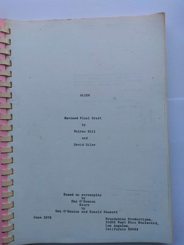 ALIEN Revised final draft June 1978 Walter Hill & David Giler, (Ring bound)