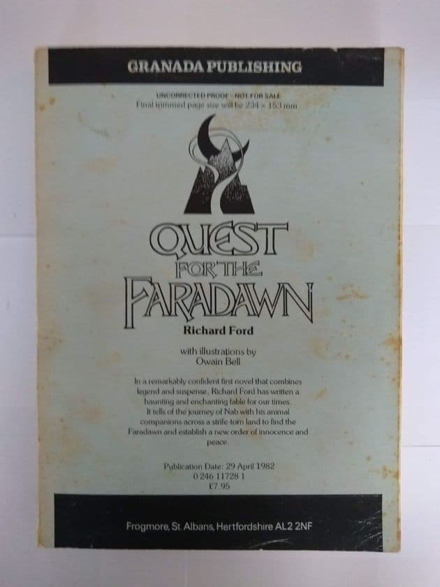 QUEST FOR THE FARADAWN by Richard FORD ,UNCORRECTED PROOF, (Paperback)
