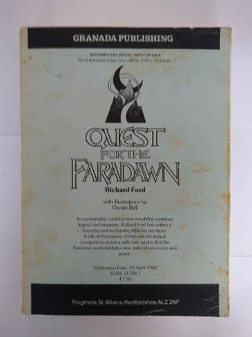 QUEST FOR THE FARADAWN BY RICHARD FORD ,UNCORRECTED PROOF, PAPERBACK