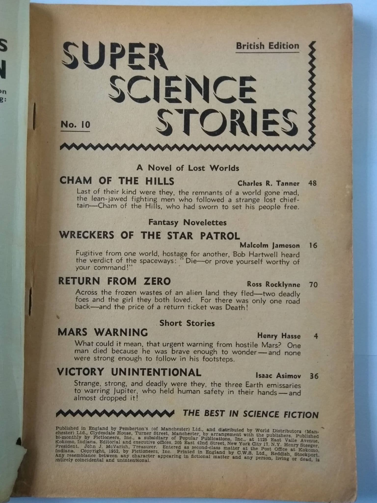 SUPER SCIENCE STORIES No 10 1052 British Edition