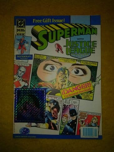 SUPERMAN WITH JUSTICE LEAGUE INTERNATIONAL NO 34 1990 (INC FREE GIFT)