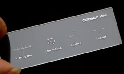 0.07 and 1.1mm spot/1 and 10mm/100 Divisions Multi-Calibration Slide Glass