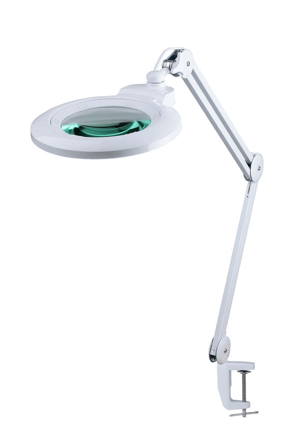 2.25X & 6X Long Reach, Articulated G-Clamp Magnifier Wide Lens, Daylight LED changeable Lens