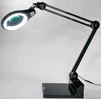 2.25X  Long Reach,  Black, Articulated Arm, Desk Stand Magnifier, Wide Lens, Dimmable Daylight LED