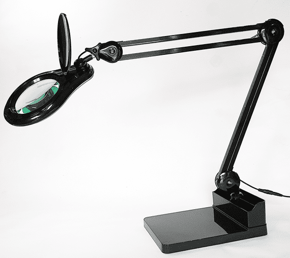 2.25X  Long Reach,  Black, Articulated Arm, Desk Stand Magnifier, Wide Lens, Dimmable Daylight LED