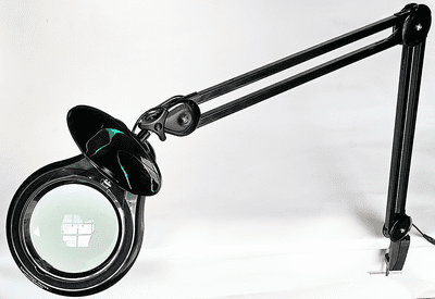2.25X  Long Reach,  Black, Articulated Arm, G-Clamp Magnifier, Wide Lens, Dimmable Daylight LED