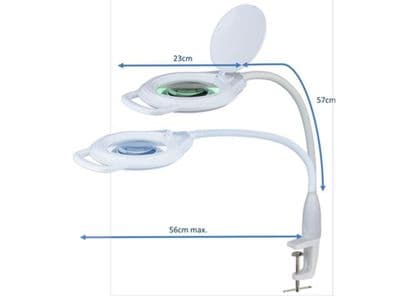 2.25X Long Reach, Gooseneck G-Clamp Daylight LED Magnifier, Wide Lens, Dimmable