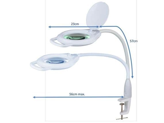 2.25X Long Reach, Gooseneck G-Clamp Daylight LED Magnifier, Wide Lens, Dimmable