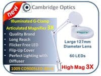 3X Long Reach, Articulated Arm, Desk Daylight LED Illuminated Magnifier, Wide Lens, Flip-up Cover