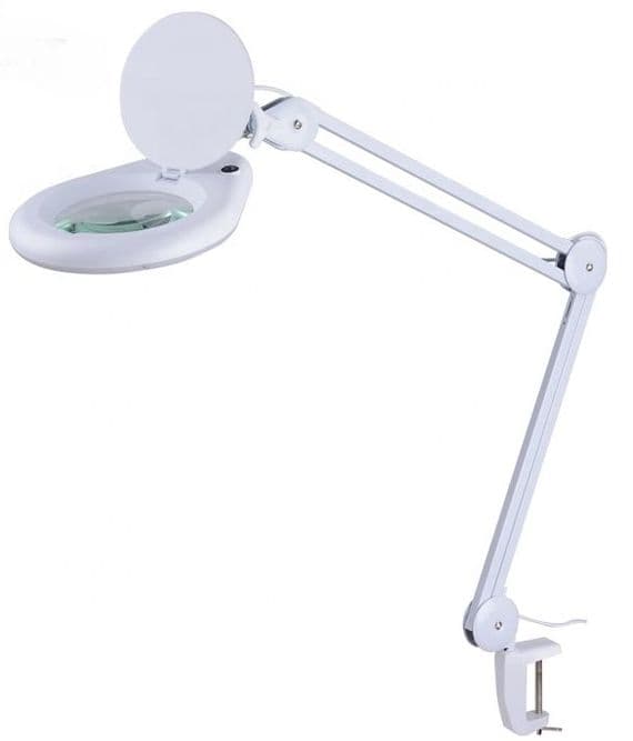 3X Long Reach, Articulated Arm, Desk Daylight LED Illuminated Magnifier, Wide Lens, Flip-up Cover
