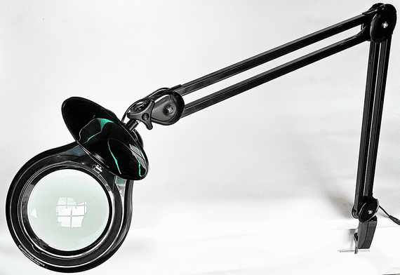 3X  Long Reach,  Black, Articulated Arm, G-Clamp Magnifier, Wide Lens, Dimmable Daylight LED