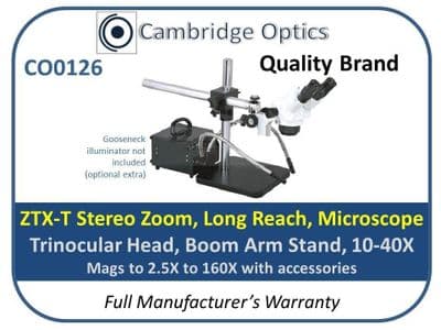 Binocular Long Reach Stereo Zoom Microscope 10X-40X (2.5X-160X with accessories) GXMZTXV1