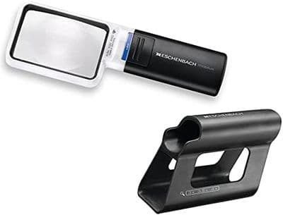 Eschenbach Mobilux 15113-1511001 LED Illuminated  Handheld 3.5X Magnifier 75x50mm + Mobase Stand