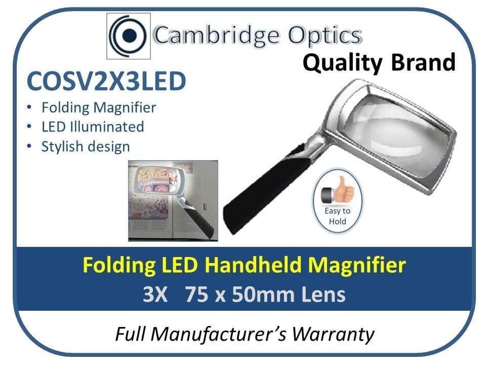LED Folding Handheld Magnifier 3X 75x50mm