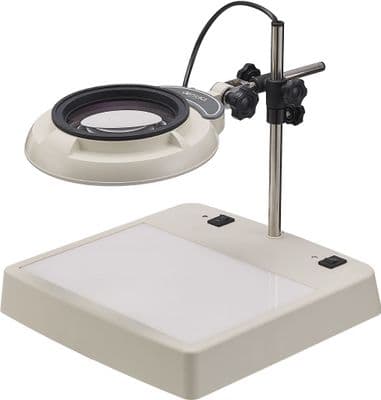 Otsuka 4X Industrial Horizontal Arm Desk Stand Dual LED Lightbox Magnifier Wide Changeable Lens