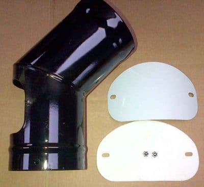 100mm Black Vitreous Enamel Flue Elbow 45 deg - With Sweeping Door