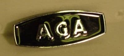 Small Post 74 Aga range cooker Badge, chrome letters black enamel background