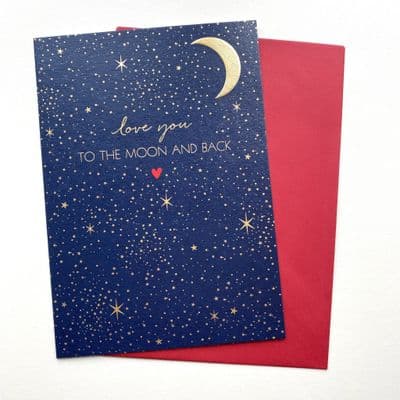 'Love You To The Moon & Back' Valentine's Card with Heart, Stars & Moon Detail