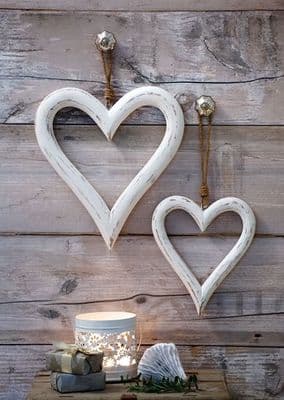 A Pair of Gorgeous Distressed White Wooden Hearts