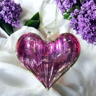 Beautiful Purple Handmade Glass Heart Decoration - Simply Gorgeous!