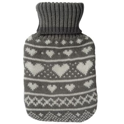 Cute & Cosy Grey 'Knitted Hearts' Hot Water Bottle