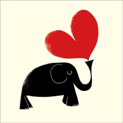 Cute Elephant & Huge Red Heart Greeting card - Blank inside for your own message
