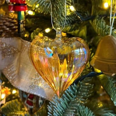 Exquisite Gold Glass Heart Hanging Ornament