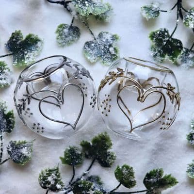 Exquisite Handmade Glass Silver 'Forever' Votive with Heart Detailing