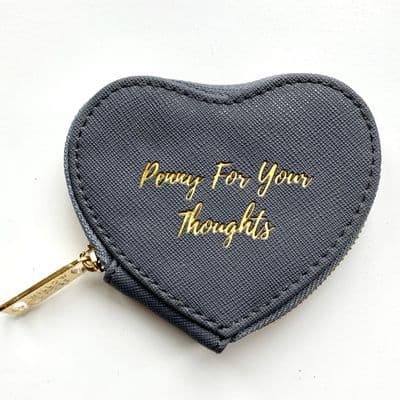 Fab Gift Idea!  Cute Grey Coin Purse with 'Penny for your Thoughts' text