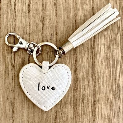 Fab Gift Idea  Lovely White Heart 'LOVE' Key Ring with Tassle