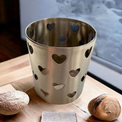 Fabulous Stainless Steel Tea Light Holder with Heart Cut Outs