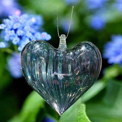 Gorgeous Blue Handmade Glass Heart Ornament - Simply beautiful!