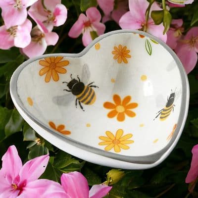 Gorgeous 'Busy Bees' Rounded Heart Bowl/Dish