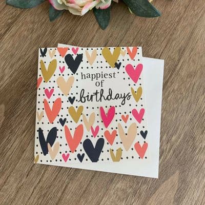 Gorgeous Caroline Gardner 'Happiest of Birthdays' Card with Enamel Heart Pin Badge inc.