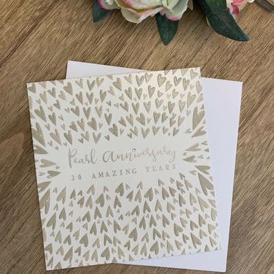 Gorgeous Embossed Hearts 'Pearl Anniversary 30 Amazing Years' Greeting Card