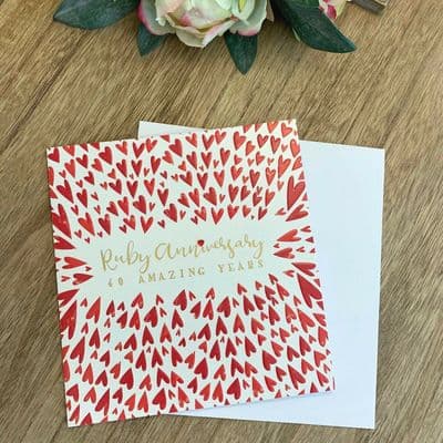 Gorgeous Embossed Hearts 'Ruby Anniversary 40 Amazing Years' Greeting Card