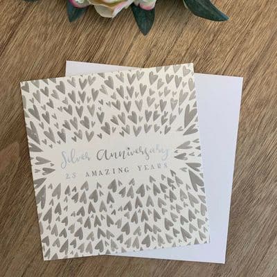 Gorgeous Embossed Hearts 'Silver Anniversary 25 Amazing Years' Greeting Card