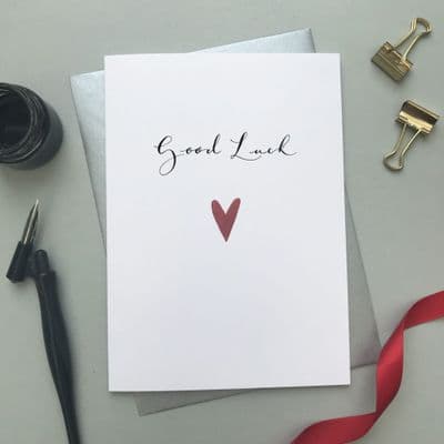 Gorgeous 'Good Luck' Greeting Card with Red Heart Detailing