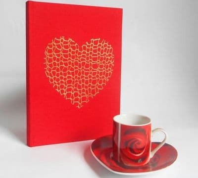 Gorgeous Handcrafted Red A5 Notebook with 'Gold Knit Heart' Cover Design