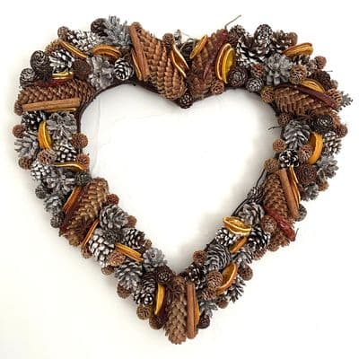 Gorgeous Handmade Christmassy Pine Cone & Orange Twig Heart Wreath  -  30 cms or 48cms