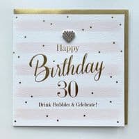 Gorgeous Luxury ' HAPPY 30TH BIRTHDAY' Card with Diamante Heart Embellishment