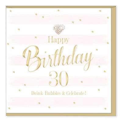 Gorgeous Luxury ' HAPPY 30TH BIRTHDAY' Card with Diamante Heart Embellishment