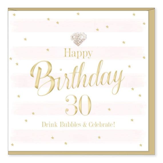 Gorgeous Luxury ' HAPPY 30TH BIRTHDAY' Card with Diamante Heart Embellishment