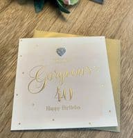 Gorgeous Luxury 'HAPPY 40TH BIRTHDAY' Card with Diamante Heart Embellishment