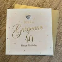 Gorgeous Luxury 'HAPPY 40TH BIRTHDAY' Card with Diamante Heart Embellishment